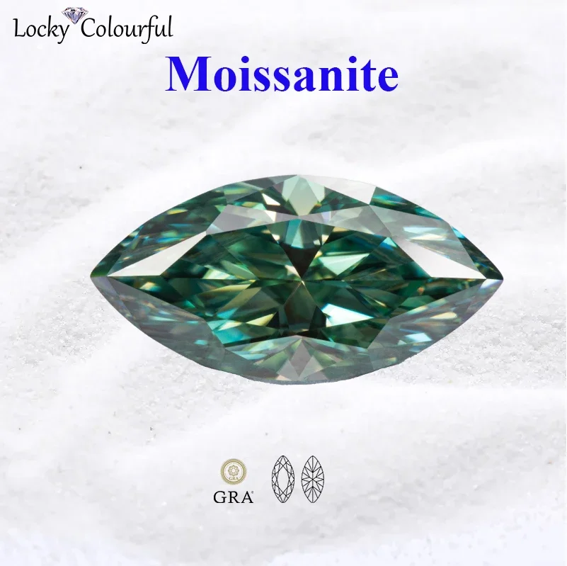 

Moissanite Marquise Shape Natural Blue Green Color VVS1 with GRA Certificate Beads for DIY Charms Jewelry Making Rings Materials