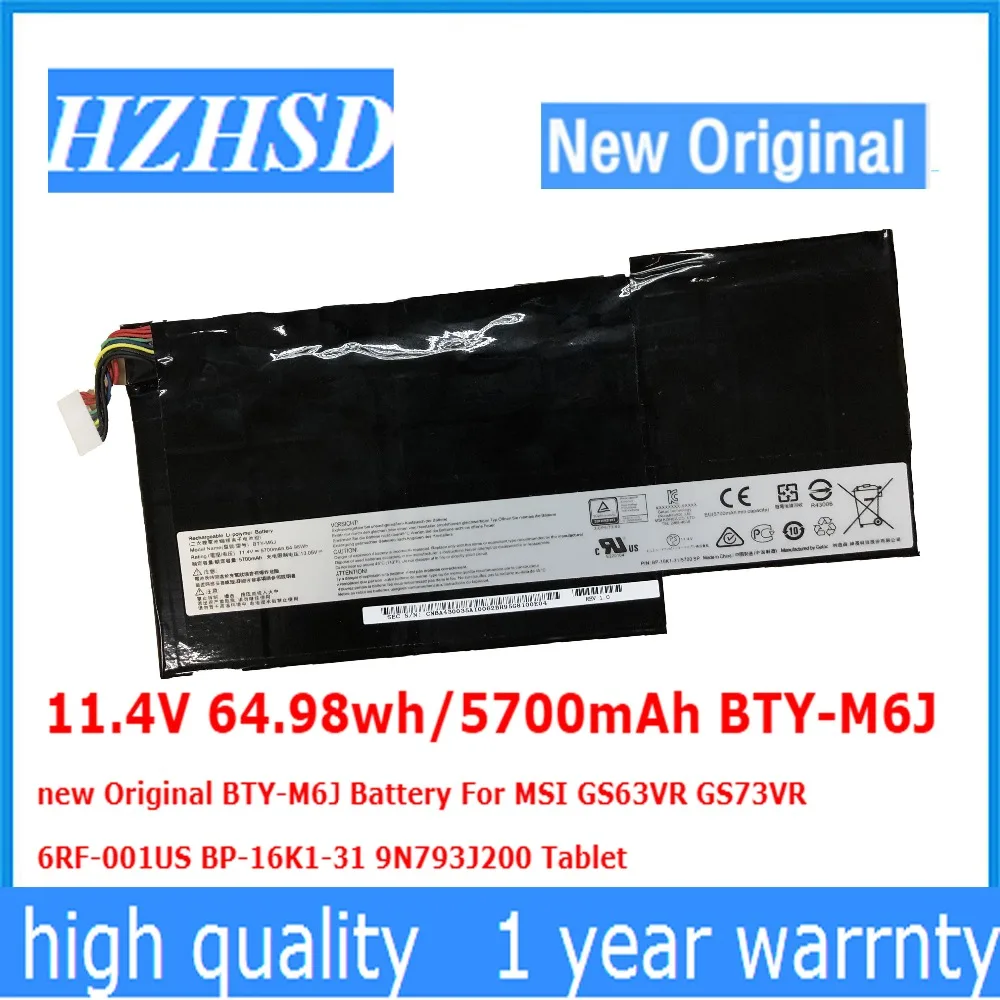 11.4V 64.98wh/5700mAh BTY-M6J new Original BTY-M6J Battery For MSI GS63VR GS73VR  6RF-001US BP-16K1-31 9N793J200 Tablet