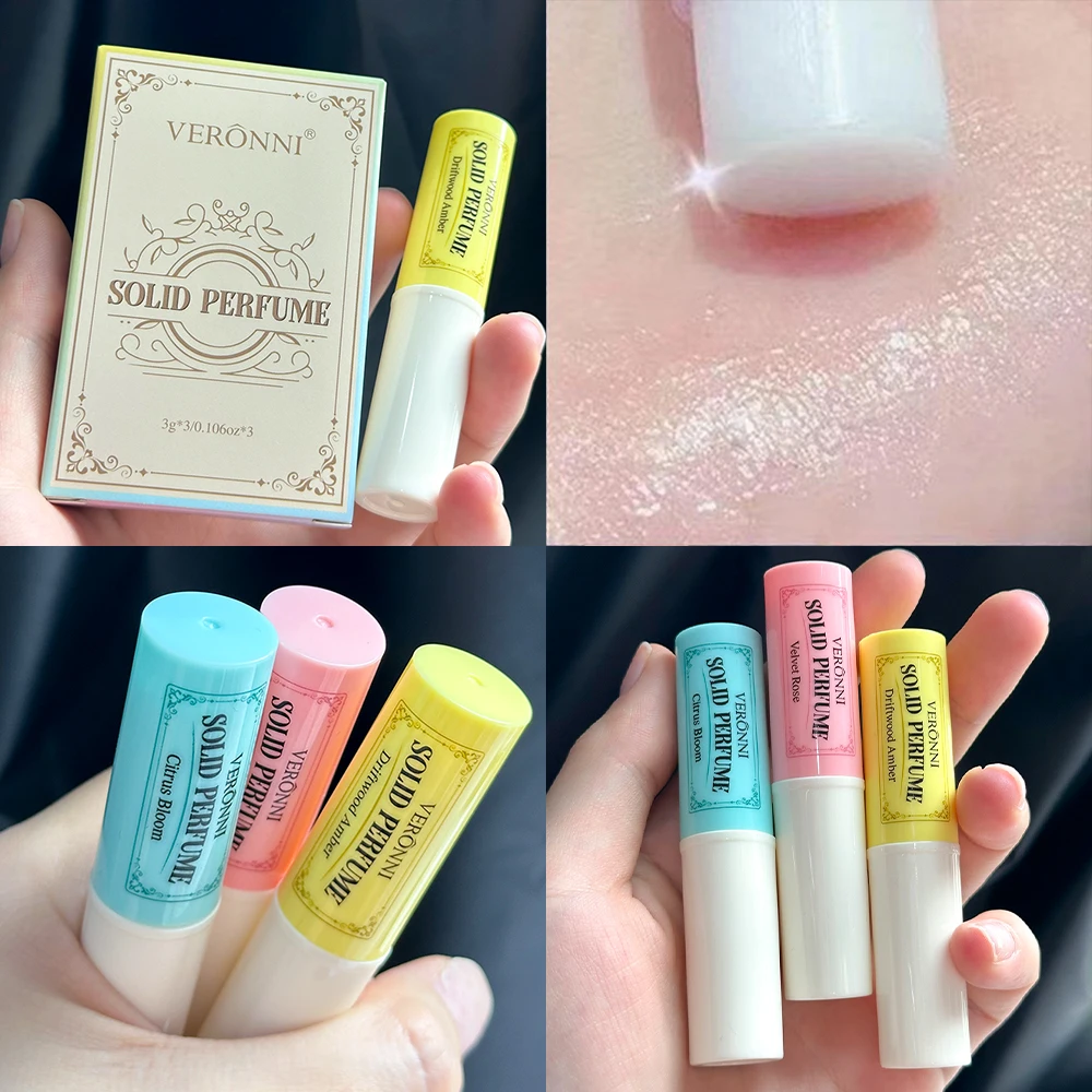 

VERONNI Solid Perfume Gift Set 3pcs x 3g, Portable Natural Cologne Balm Sticks, Long Lasting Floral & Woody Scent for Women