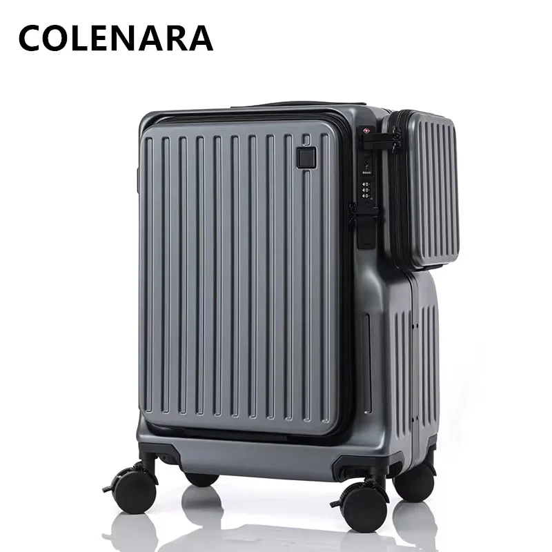 COLENARA 20 Inch Laptop Suitcase Front Opening PC Boarding Case Women USB Charging Trolley Case Universal Wheel Rolling Luggage