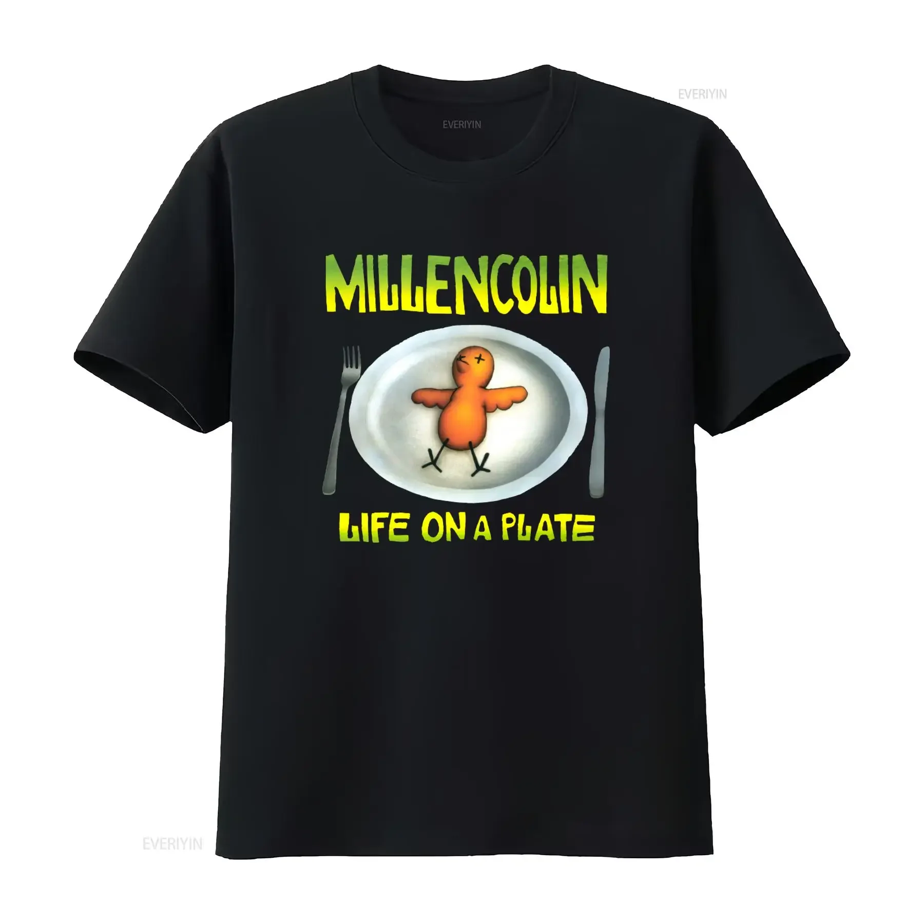 Camiseta masculina preta com estampa Millencolin Life On A Plate, tamanhos S 3XL, vintage, lavada, confortável, respirável, elegante, streetwear