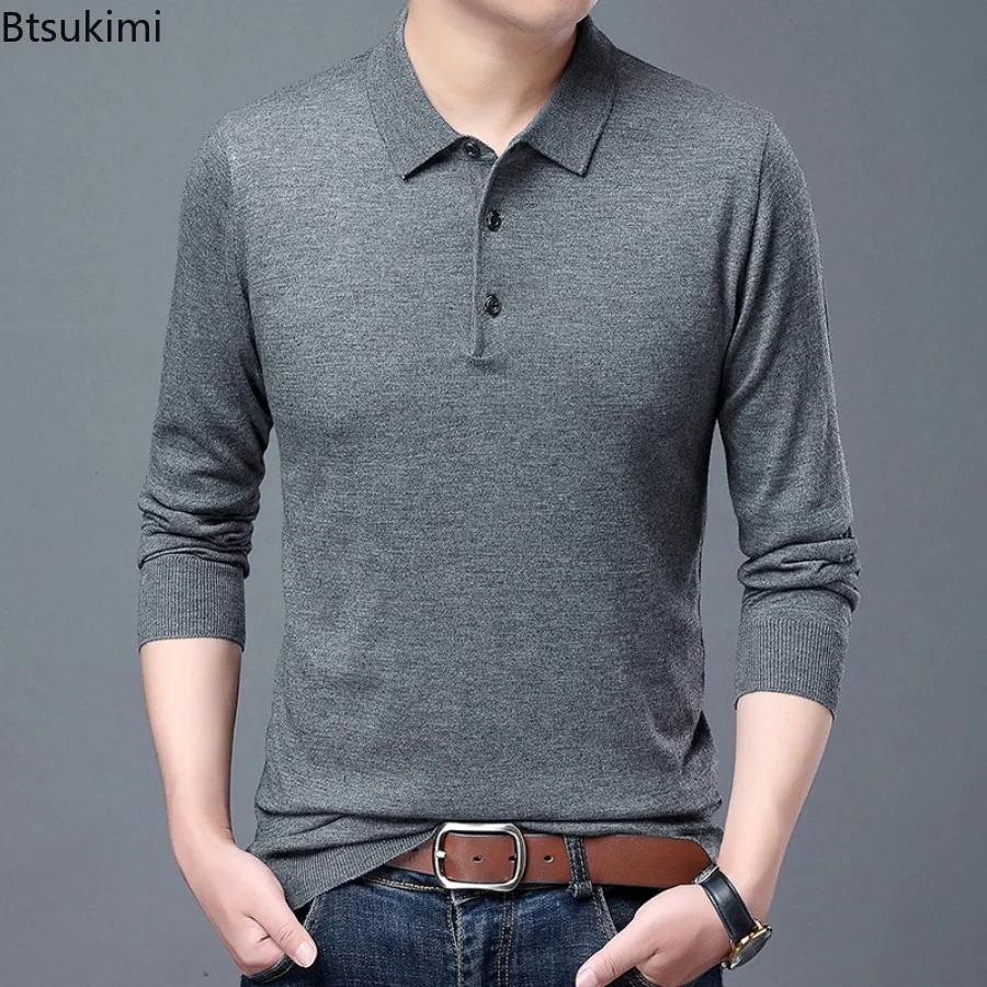 2024 Classic Men\'s Solid Wool Sweaters Autumn Winter High Quality Knitted Polo Shirt Business Casual Bottoming Tops Man Sweaters