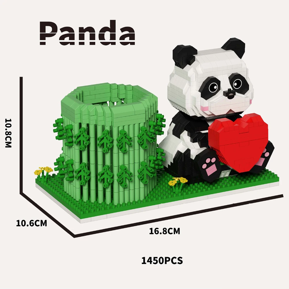 Lovely Cartoon Animal Heart Panda Micro Diamond Block Bamboo Pen Container Assemble Building Bricks Nanobricks Educational Toys