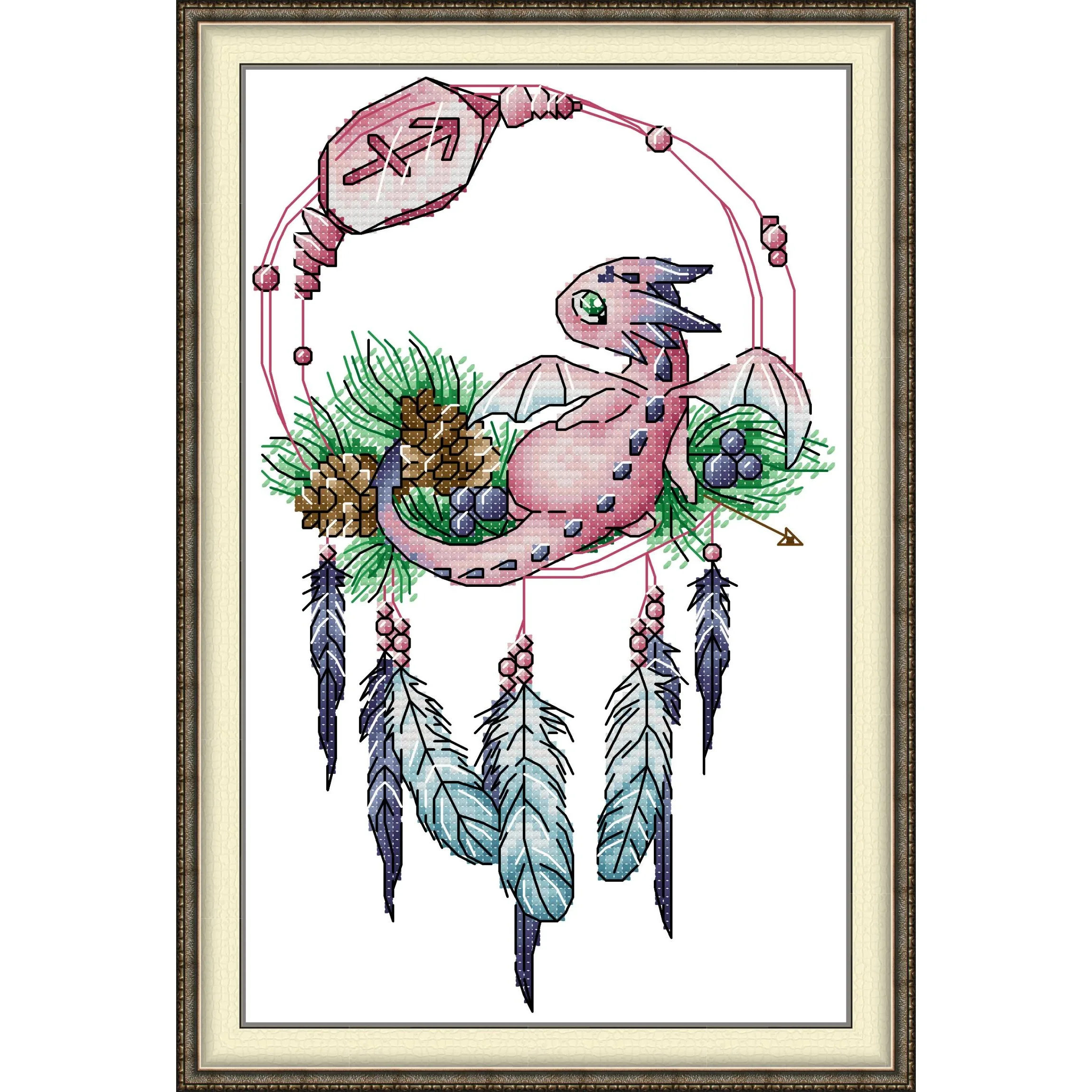 Pre-Printed Cross Stitch Kit, Stamped Aida Fabric With DMC Threads, Embroidery Kit, Easy To Follow - Dragon Sagitarius