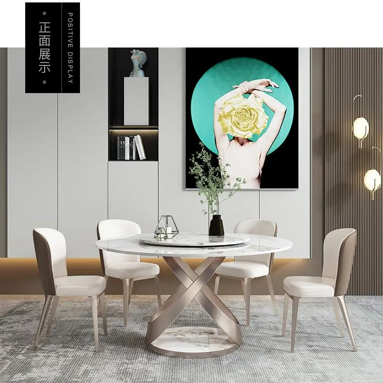 

Light luxury rock slate dining table and chairs combination models dining table oval simple modern living room home dining table