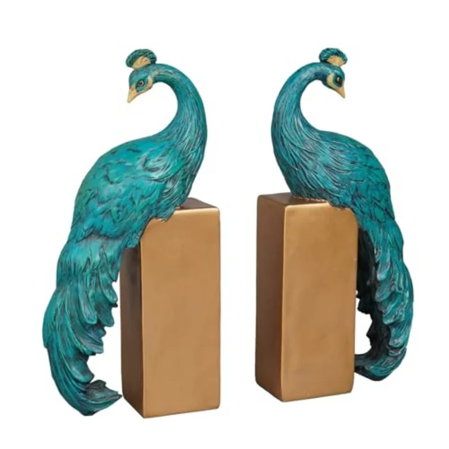

Heavy Duty Bookends Home Decor - Set of 2 Resin Peacock Non-Skid Decorative Bookends Bird Bookends Modern Peacock Statue Decor