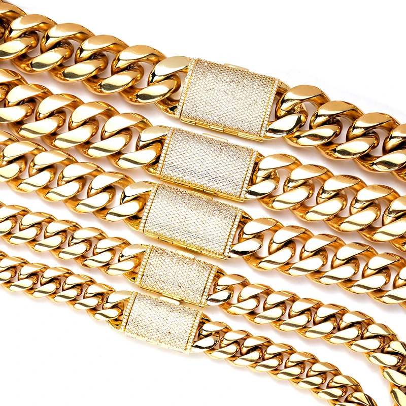 12/14/18/20/22mm Big Heavy Solid Stainless Steel Cuban Miami Link Chain Necklaces for Men Hip Hop Bling Iced out Rapper Jewelry 썸네일 4