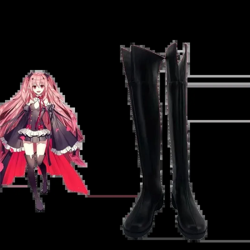 

Seraph of the end Krul Tepes Cosplay Shoes Black long tube Woman Shoes Anime Cos Comic Halloween For Men Shoes