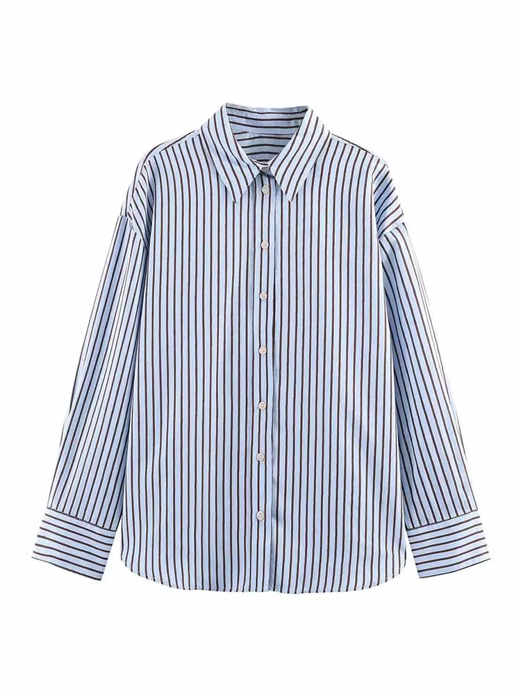 

Женская рубашка на весну: комфортная, с длинными рукавами, отложным воротником, в полоску, на одной пуговице, повседневная, для офиса