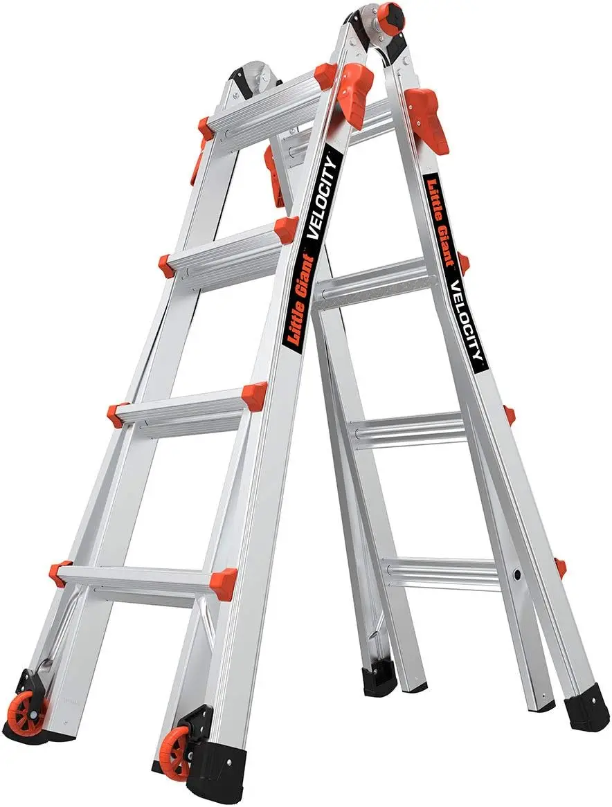 Velocity with Wheels, M17, 17 Ft, Multi-Position Ladder, Aluminum, Type 1A, 300 lbs Weight Rating