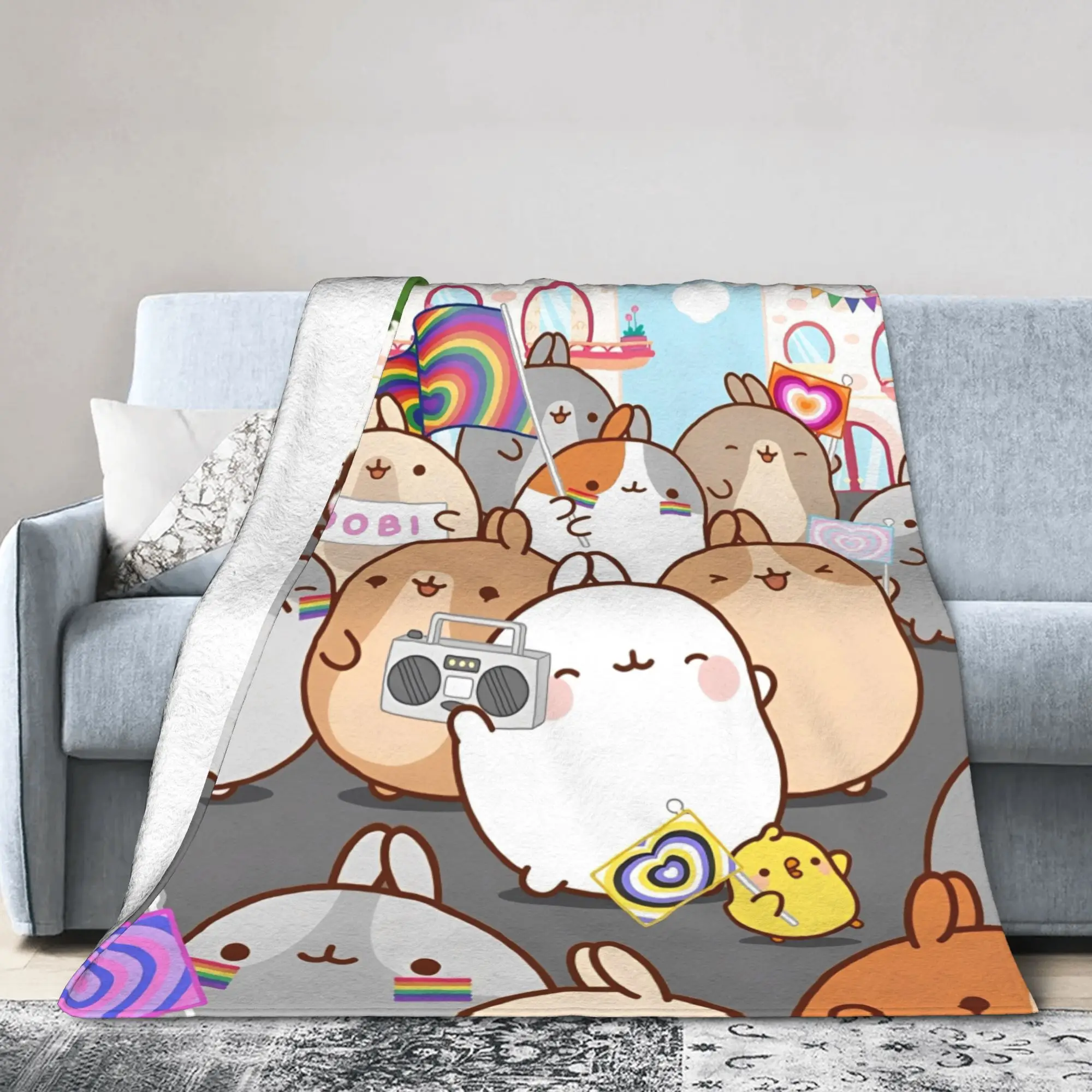 

Одеяло Molang с забавным мультфильмом, мягкие флисовые одеяла, расслабляющие покрывала