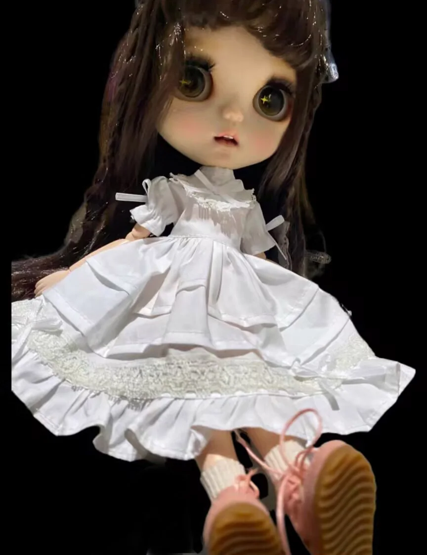 1 Uds. Vestido de una pieza Blythe/landoudou de estilo clásico y elegante 2025, blanco (apto para Lulu,ymy24,Ob22,24,26, zona, Jenny)