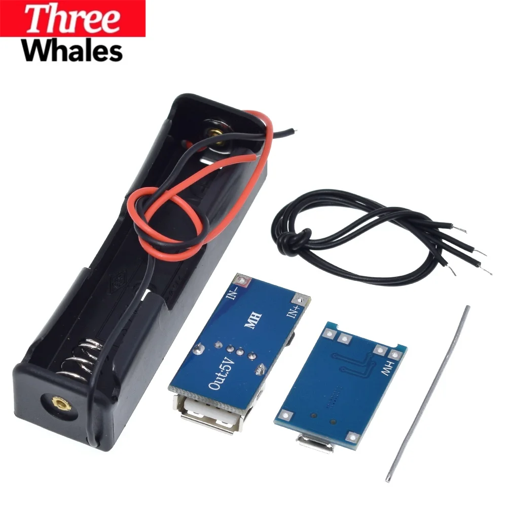 THR 5V 1A 18650 TP4056 Lithium Battery Charger Module DIY KIT +1X18650 Battery Case +5V 600MA USB Mobile Power Boost Board