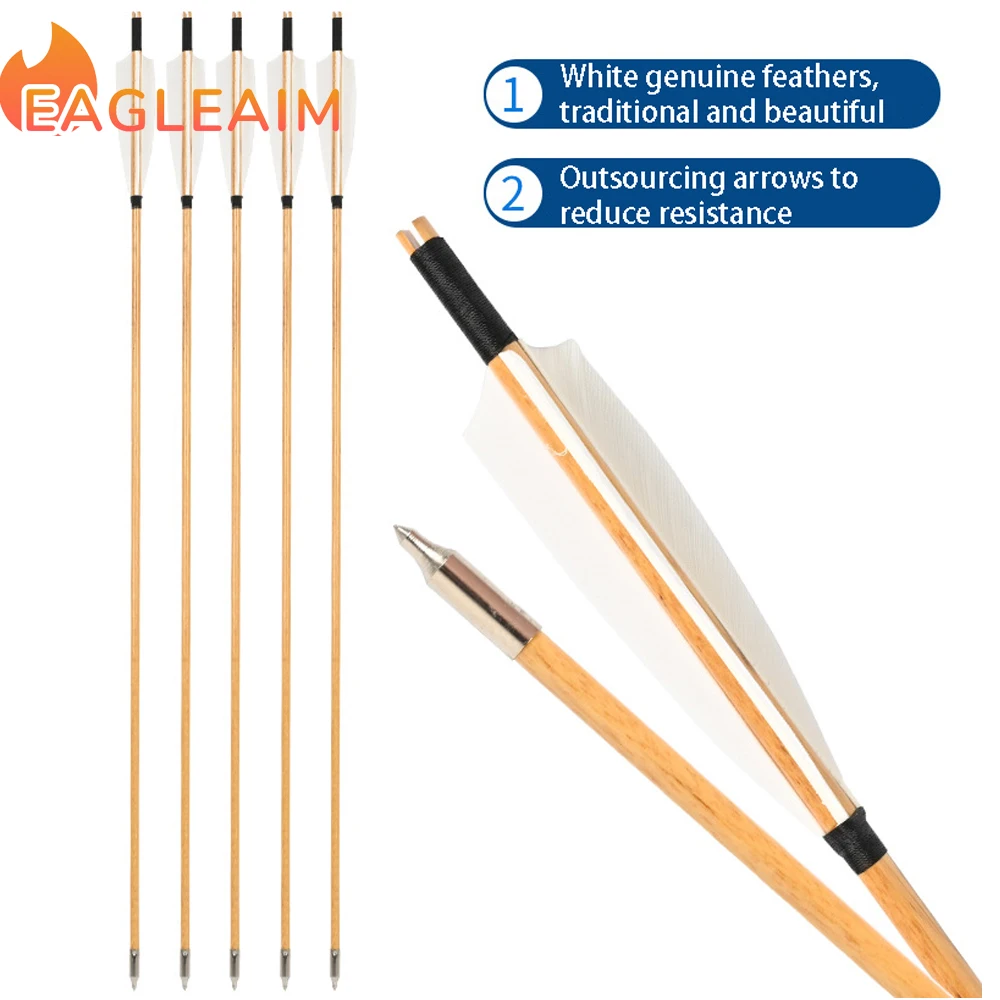 

Archery and Arrow 6PCS 31.5inch True Feather Wooden Arrows with 5Inch Turkey Feather For Compound/Recurve/Traditional Bow Huntin