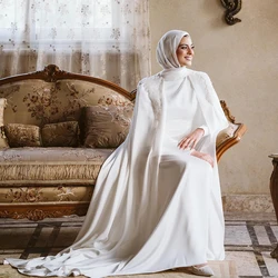 Modest Muslim White Wedding Dresses with Cape Long Sleeve Mermaid Pearls Beading Hijab Bride Bridal Gowns Customized