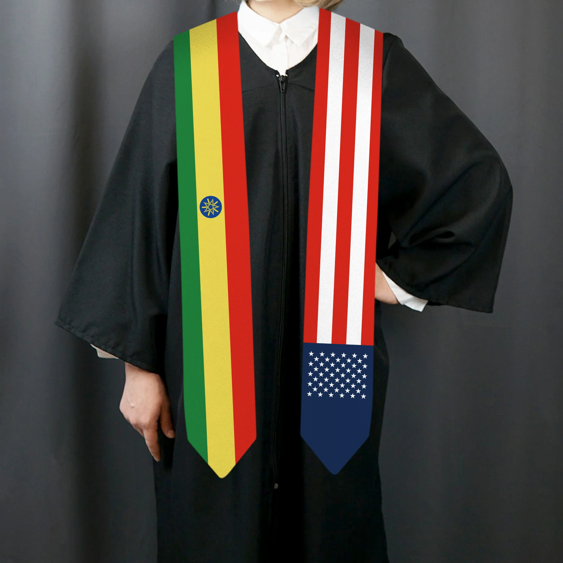 13x180cm USA And Ethiopia Flag Graduation Sash Bachelor Gown Accessory Graduation Sash Scarf