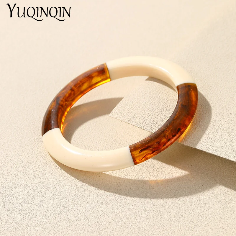 Trendy Vintage Colorful Resin Bangles For Women Geometric Round Bangles Bracelet Charm Retro Simple Elegant Hand Fashion Jewelry