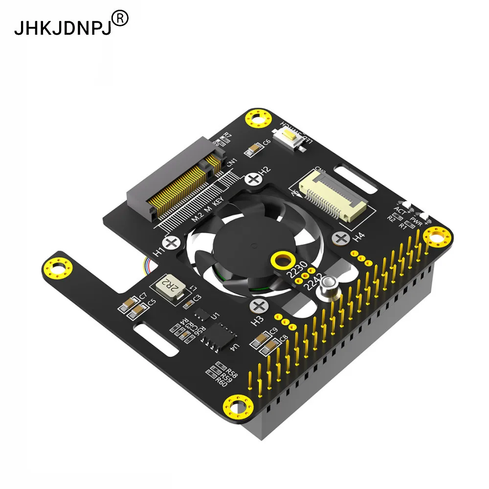 3 in 1 Combo M.2 NVMe to PCIe Adapter with cooler fan and Automatic Discoloration LED for Raspberry Pi 5