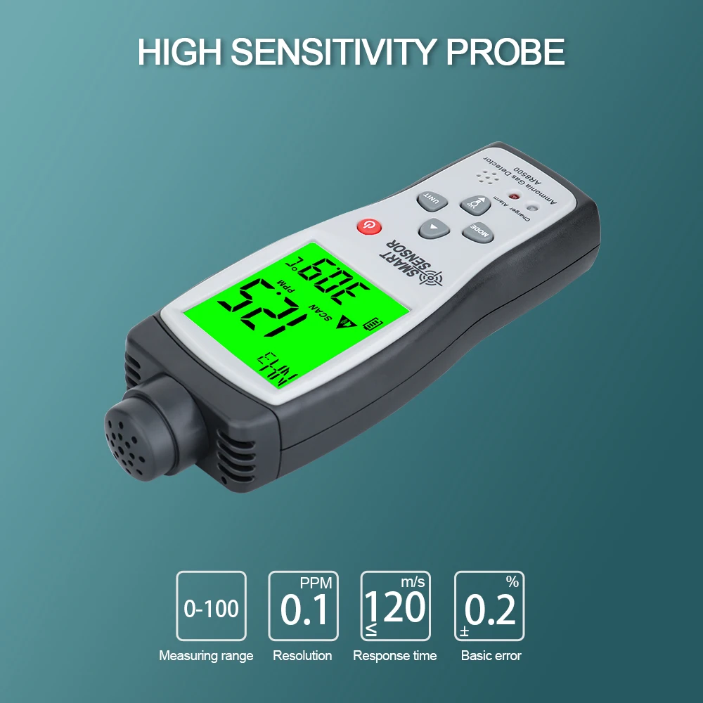 Portable Ammonia Gas Detector Digital NH3 Meter Tester Monitor 0-100PPM Sound Light Alarm Rechargeable Gas Analyzers AR8500