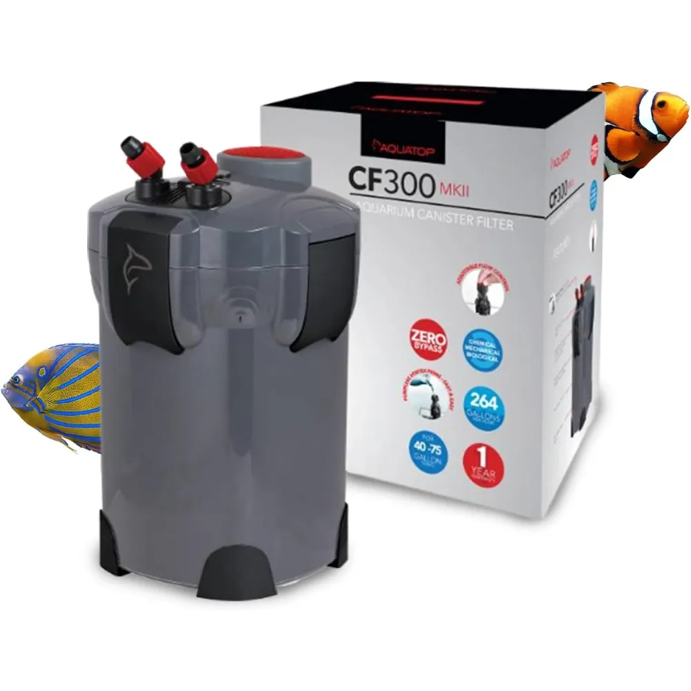 

3-Stage 264 GPH Canister Filter with Super Quiet Vortex Easy Prime – 55W Power for Up to 75-Gal – Includes All Filtration