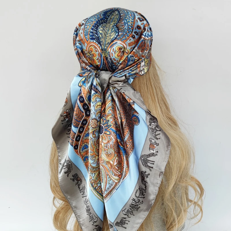 90*90cm Luxury Brand Square Scarf Fashion Beach Women Head Silk Wrap Spring Summer Shawl Ladies Foulard Bandanna Muffler hijab