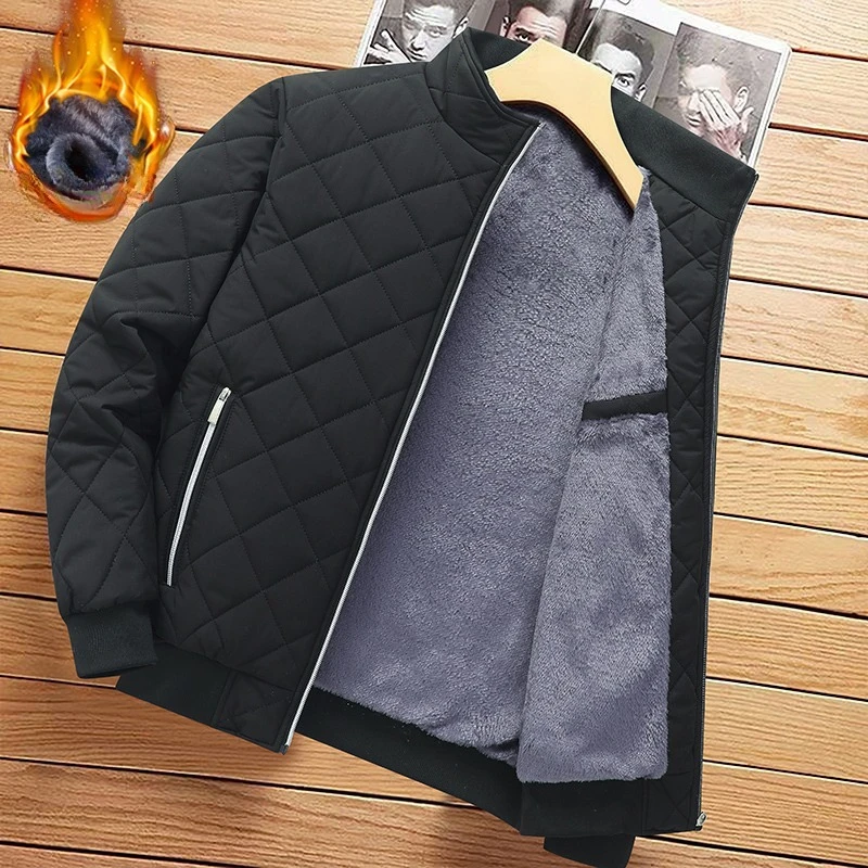 

Men Jacket Autumn Winter Bomber Jacket Diamond Pattern Fleece Lined Jacket Men Clothing Slim Fit Coat Men Winter Puffer Jacket