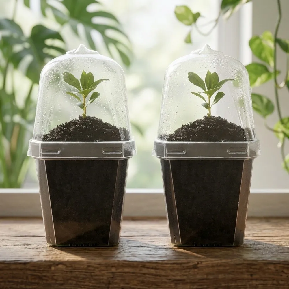 Lightweight Clear Plastic Nursery Pot with Humidity Retention Dome for Home-Based Horticulture and Botanical Projects