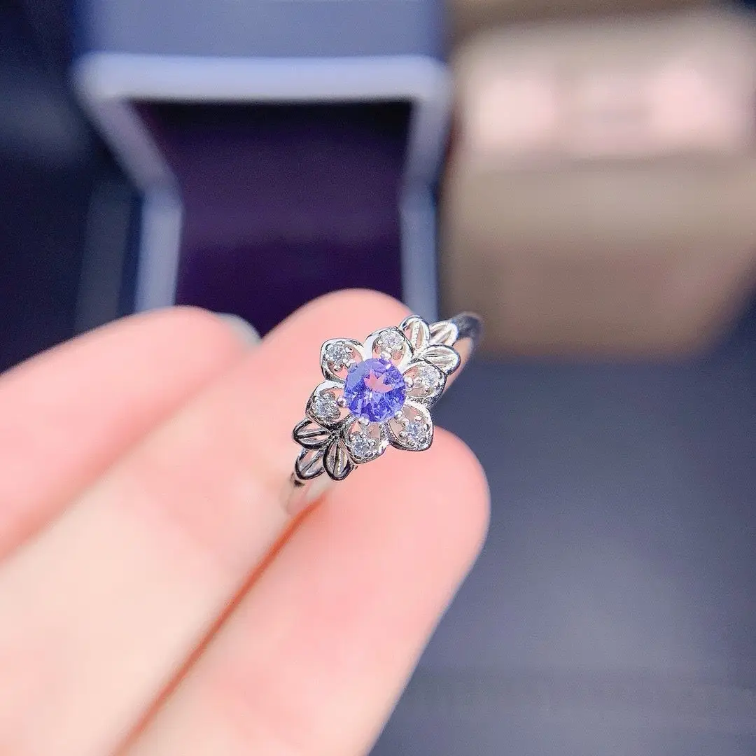 

Best Seller ZECAA Tanzanite Fine Jewelry Woman Tanzanite Ring With Natural Tanzanite Gemstone 4*4mm Lady Tanzanite Ring For Gift