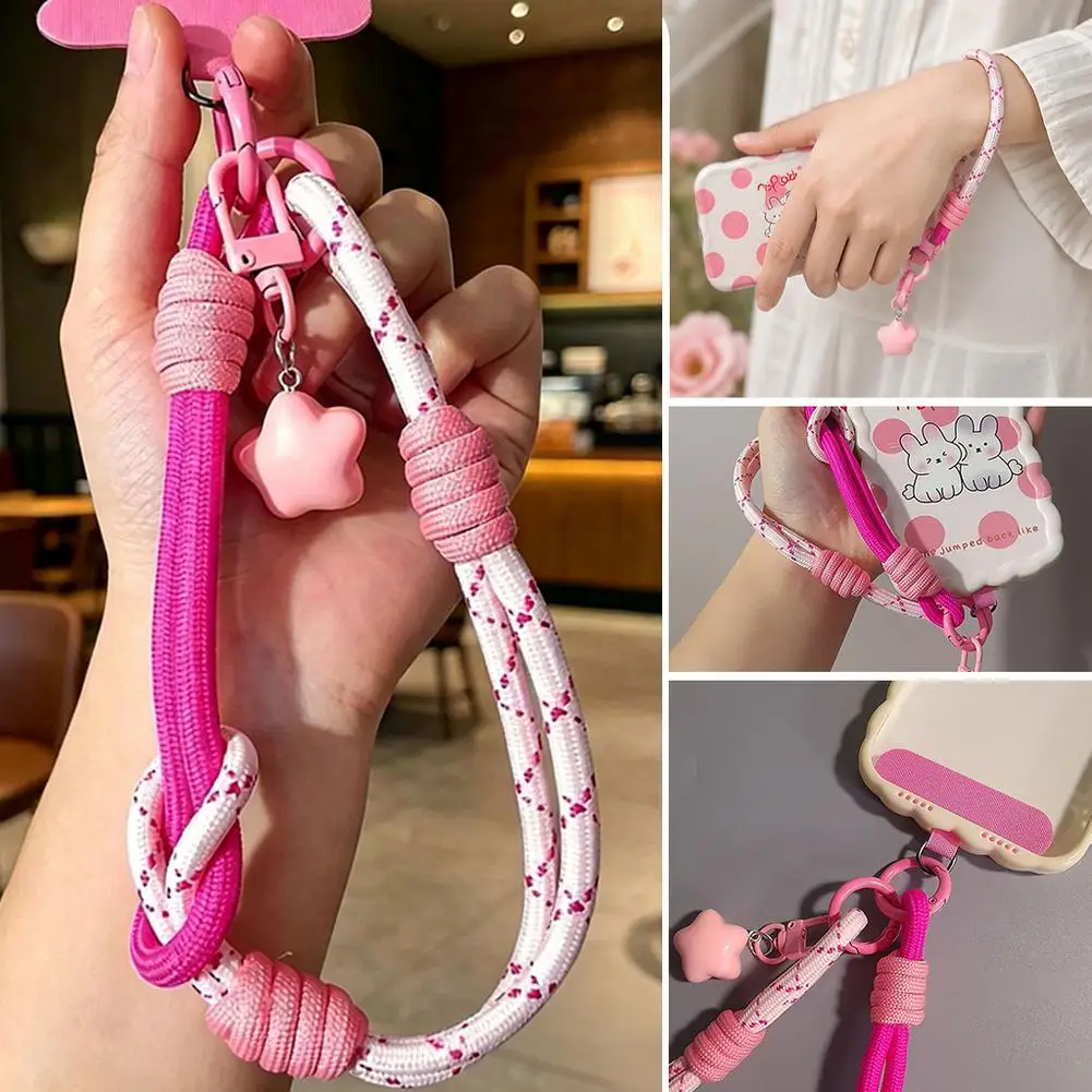 Short Wrist Lanyard Keychain Colorblock Braided Detachable Dual Purpose Hand Strap Durable Key Ring Anti Loss Strap For Daily