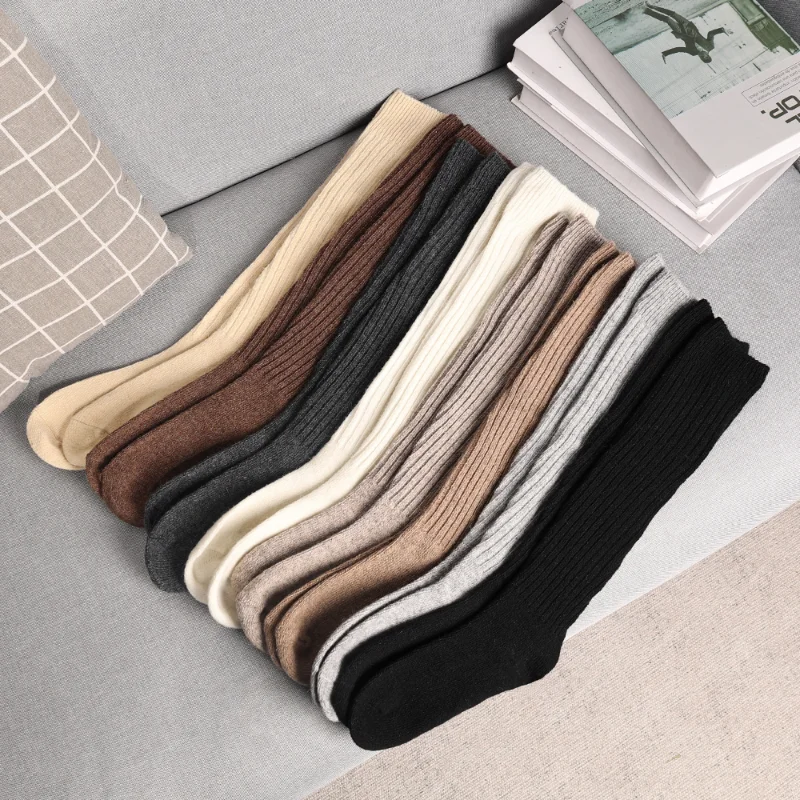 Long Socks Cashmere Women Solid Boot Women Wool Thigh Stocking Skinny Casual Cotton Over Knee-High Fluffy Female Long Knee Sock