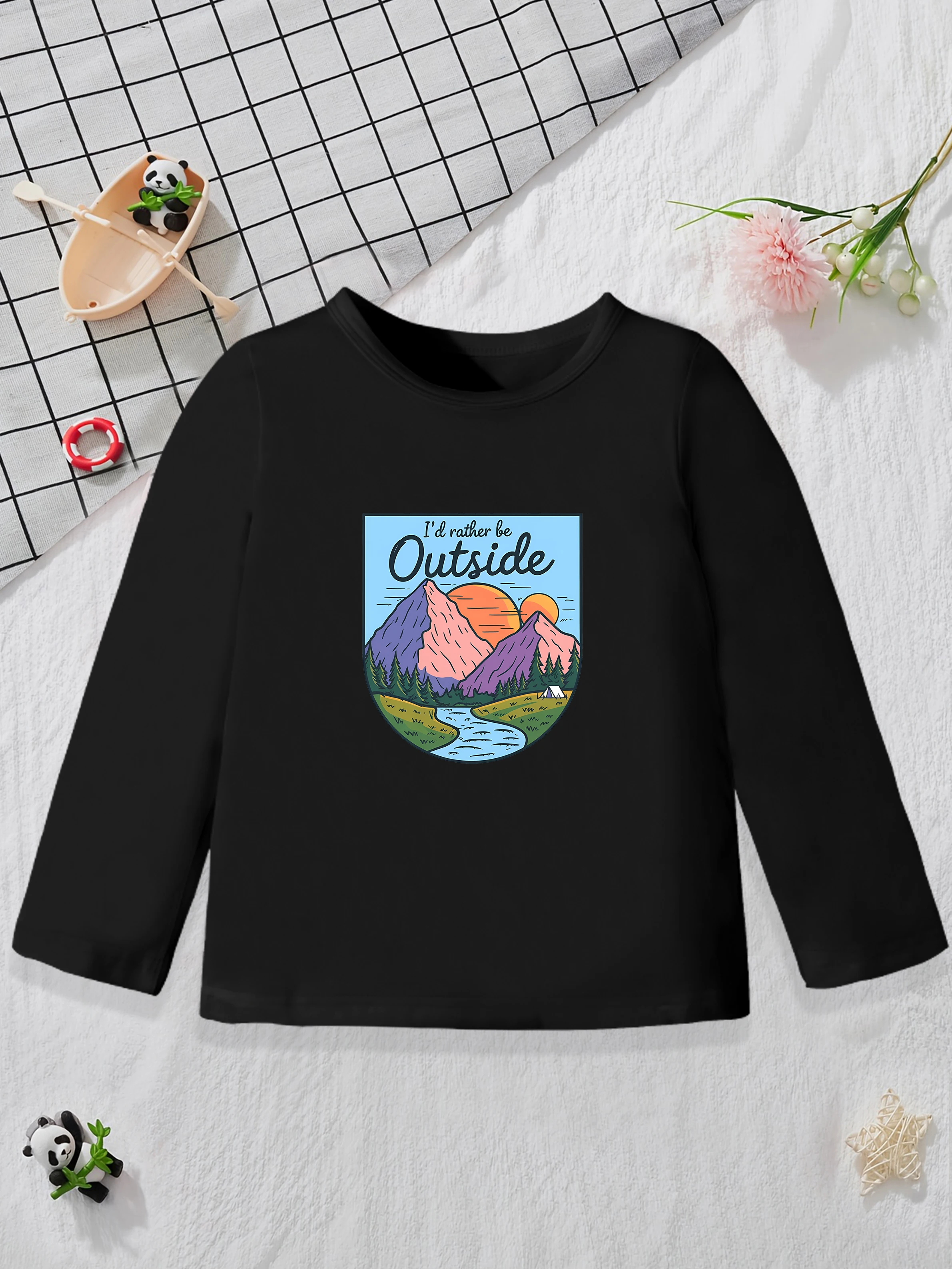 1 pieces: Boys Autumn Casual Base Layer Cartoon Mountain Sunset Pattern