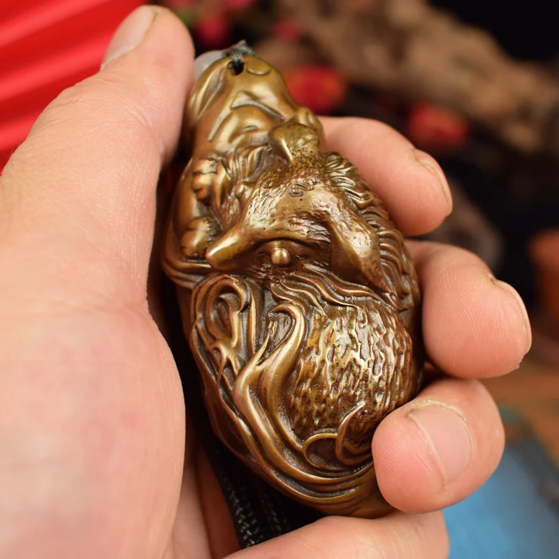 Solid Brass Nine-Tailed Fox Love Charm Handheld Craft Collectible Ornament