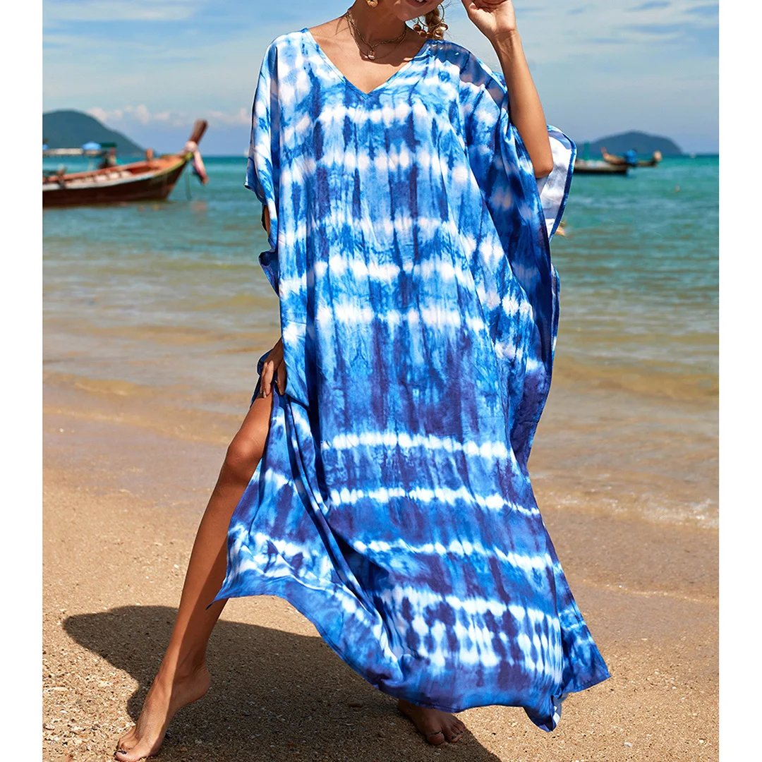 2026 Neues Buntes Kaftan-Tunika Strandkleid Strandmode Strandüberwurf Locker Sitzendes Maxikleid für Damen V4428 – Detail 30