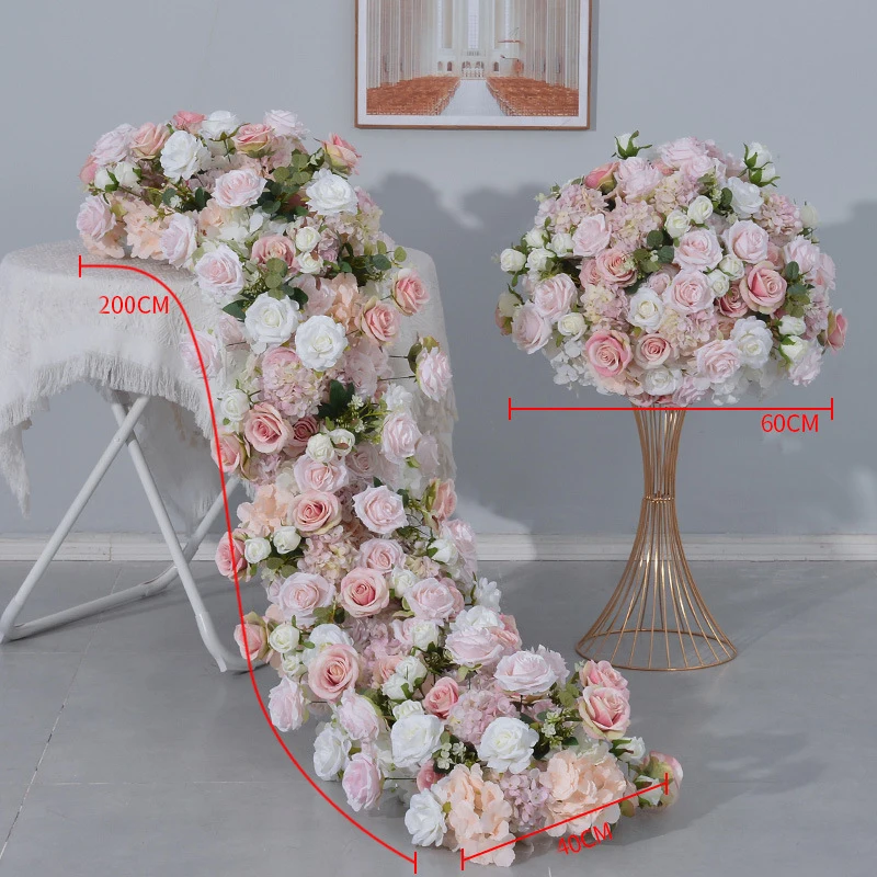 

Uflower Artificial Flowers Row 2m Pink Arrangement Wedding Table Floral Ball Event Party Backdrop Decor Props Runner Arch Flower