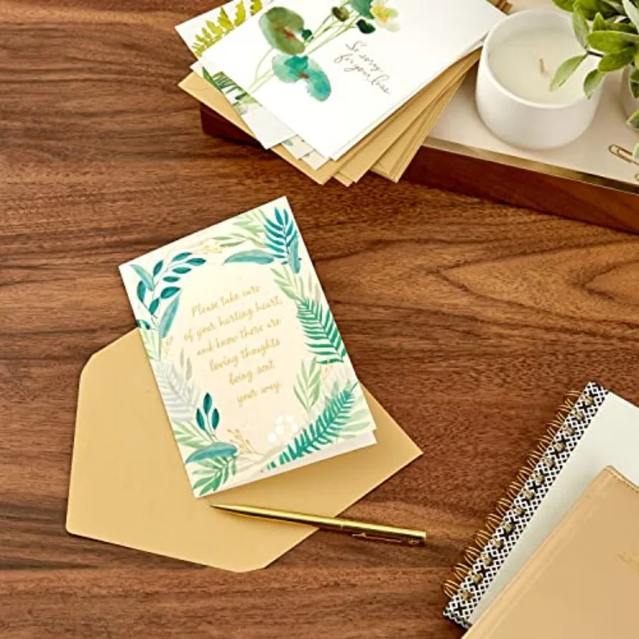 Sympathy Cards Assortment, Watercolor Greenery 12 Assorted Thinking of You Cards with Envelopes