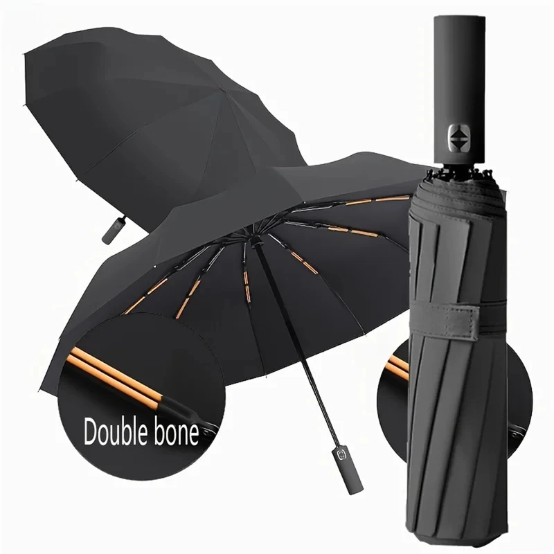 

3PCS 12 Bone Black Glue Fully Automatic Umbrella With Thick And Durable Keel Three Fold Umbrella UV Resistant Folding Umbrella
