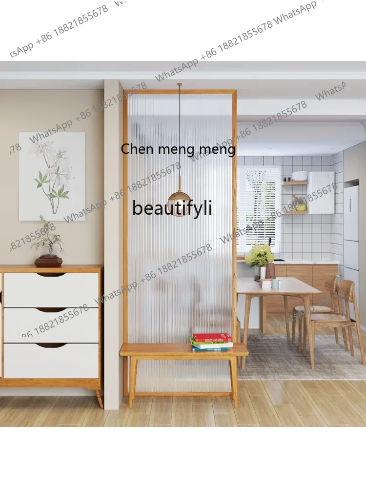cc182R11 Japanese-Style Changhong Glass Solid Wood Subareas Screens Nordic Entrance Block  Living Room Simple Slightly Luxury De