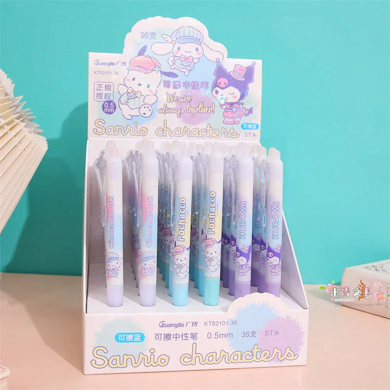 36pcs/lot Sanrio Kuromi Cinnamoroll Erasable Gel Pen Cute 0.5mm Blue Ink Neutral Pens Promotional Gift Office School Supply