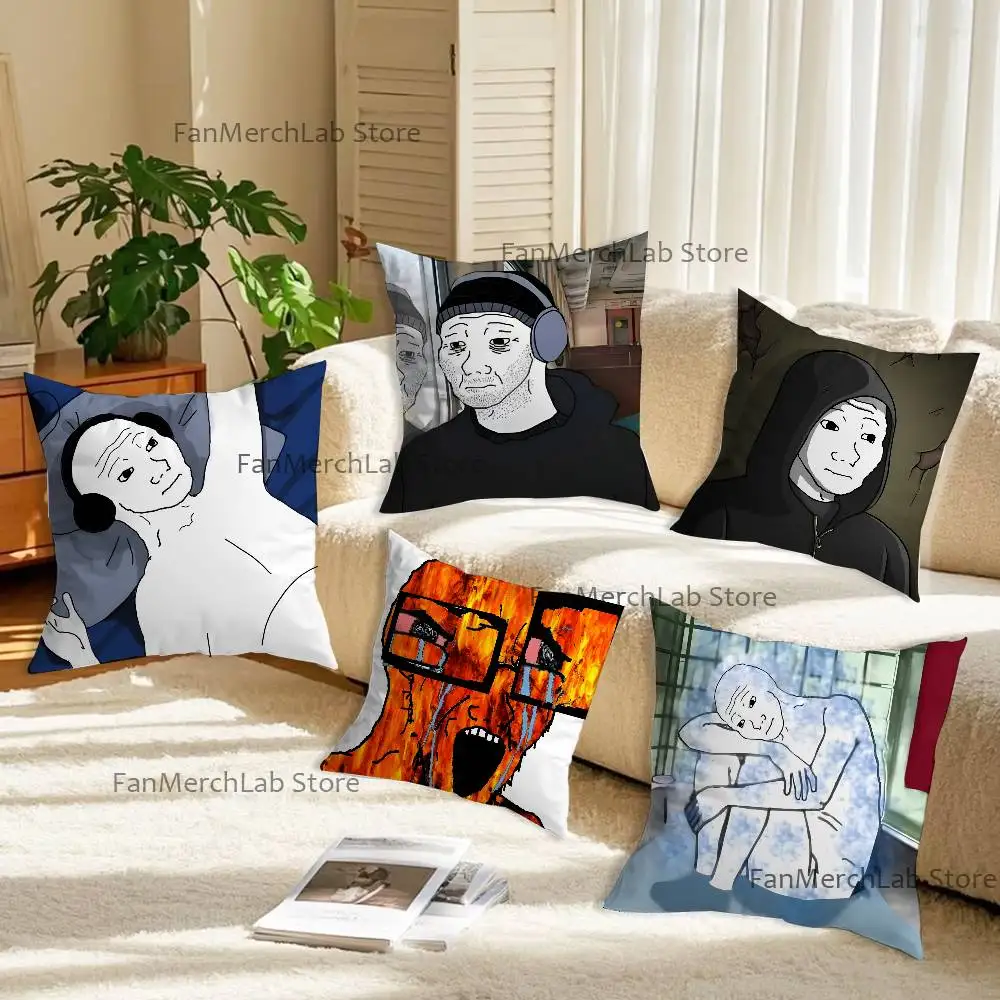 Creative Funny Wojak Meme Pillow Case For Sofa Decor Car Office Room Printing Cushion Cover Decorations and Protector