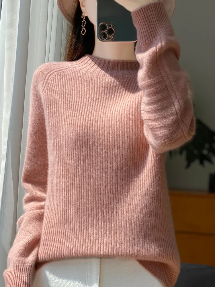 

Autumn Winter Women Basic O-Neck Raglan Sleeve Knitwear Clothing Pullover New Fashion 100% Merino Wool Sweater Cashmere Tops