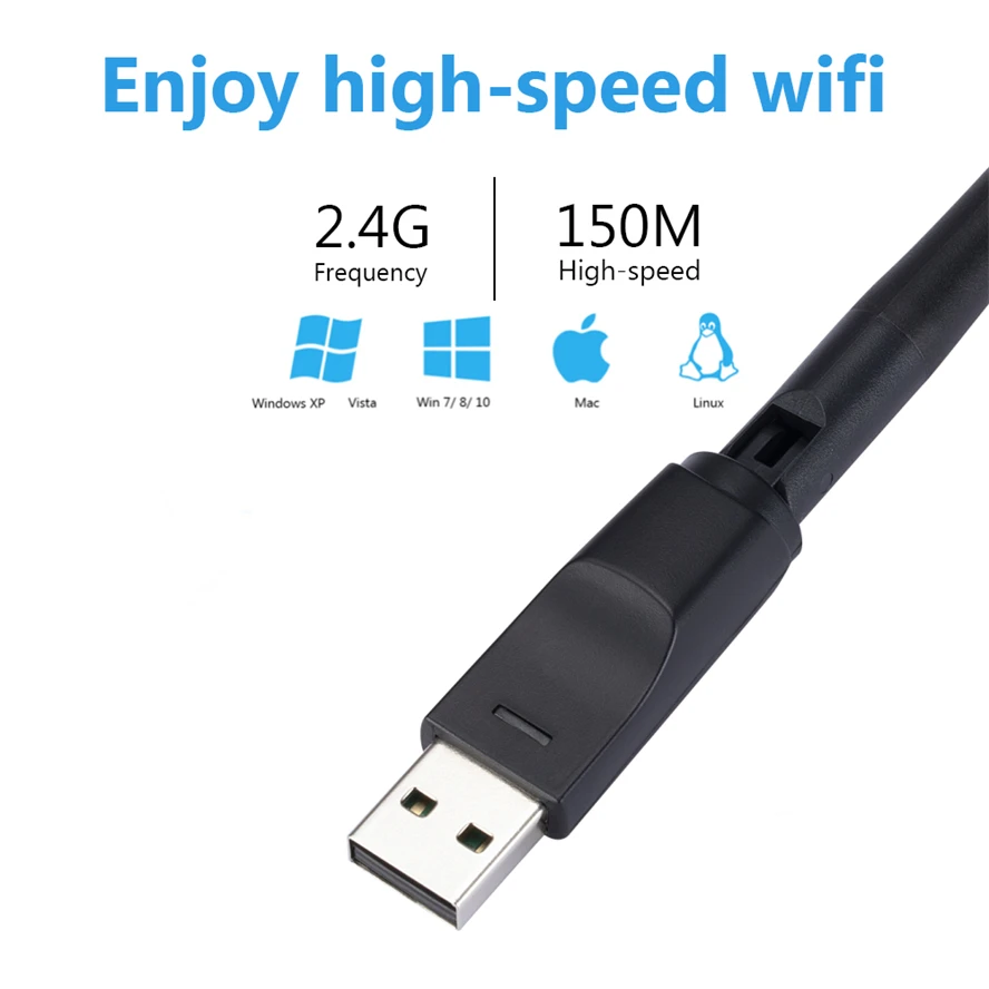 150Mbps MT7601 Mini USB WiFi Adapter Wireless Network Card 802.11 b/g/n Antenna Signal Receiver LAN Dongle for PC Laptop Windows