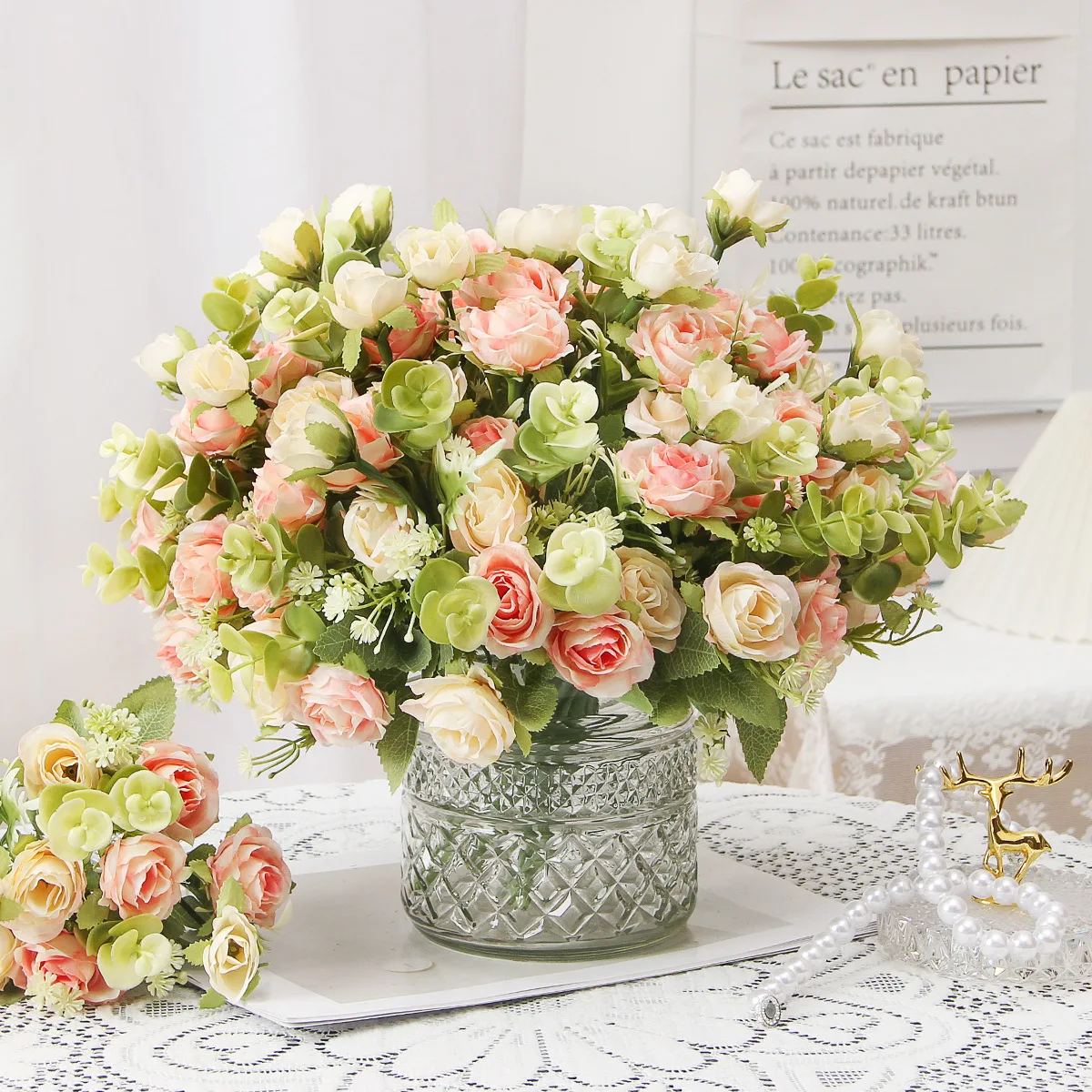 

5Pcs Silk Rose Bouquet Artificial Flower Wedding Marriage Home Party Garden Simulation Fake Flower DIY Decoration