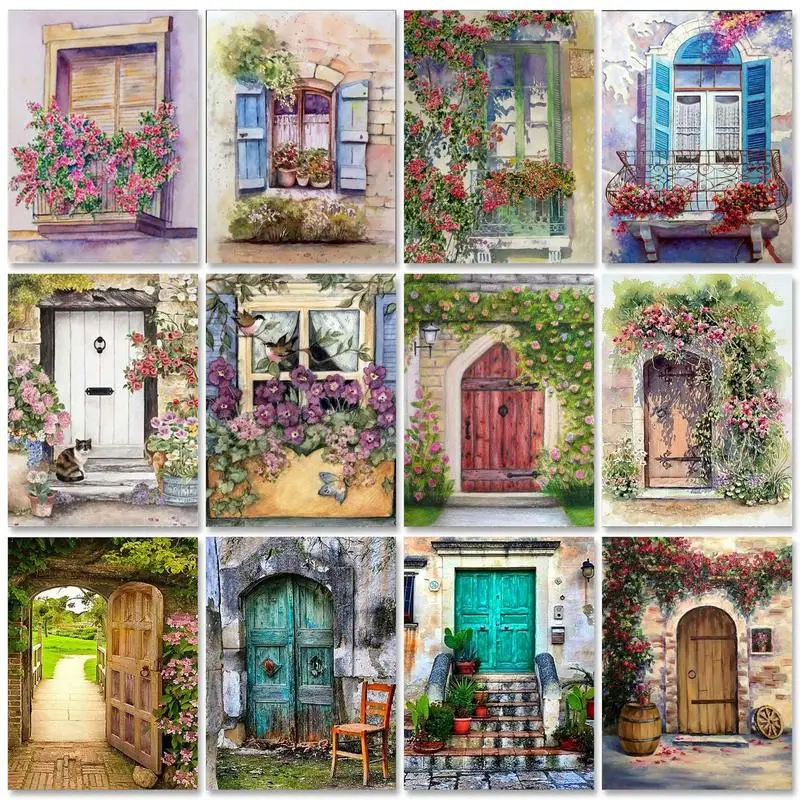 

GATYZTORY Frame Painting By Numbers Kits Door Landscape Modern Drawing Coloring By Numbers For Diy Gift Wall Art Picture Artwork