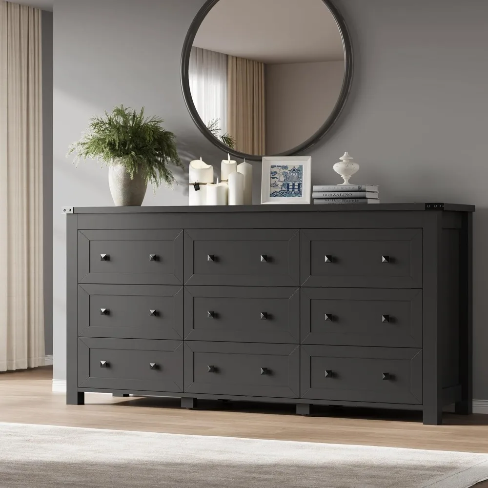 

9-Drawer Dresser, Modern Wooden Storage Chest of Drawers, Dresser TV Stand, Wood Drawer Organizer with Metal Handles for Bedroom