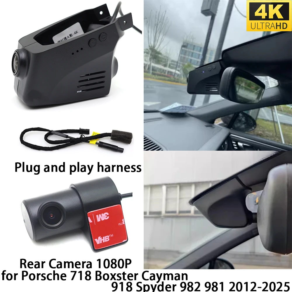 Cámara DVR para Porsche 718 Boxster Cayman 918 Spyder 982 981 2012-2025, Cámara Delantera y Trasera OEM, Grabador de Video con Wifi