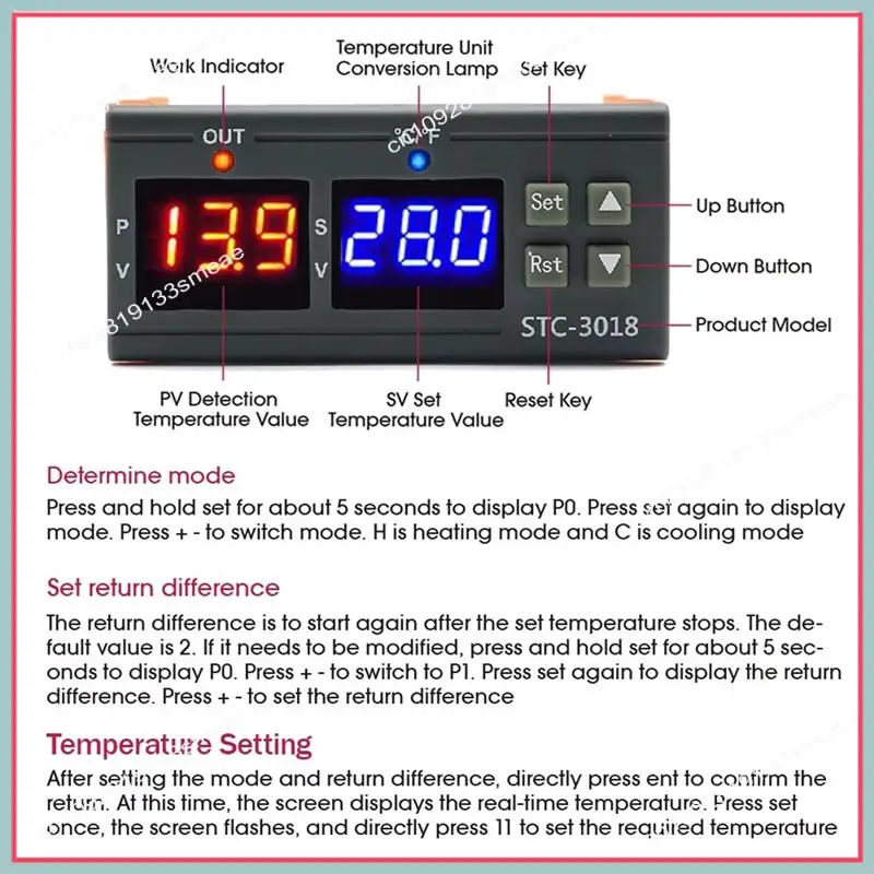 N94R STC-3018 Dual Digital Temperature Controller Two Relay Output Thermoregulator Thermostat With Heater Cooler 24V