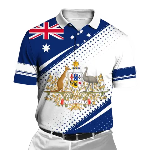 Australia Style 3D Print Summer Men's Buttons Lapel Polo Shirts Casual Australian National Flag Oversized Tops Men Clothing 4XL