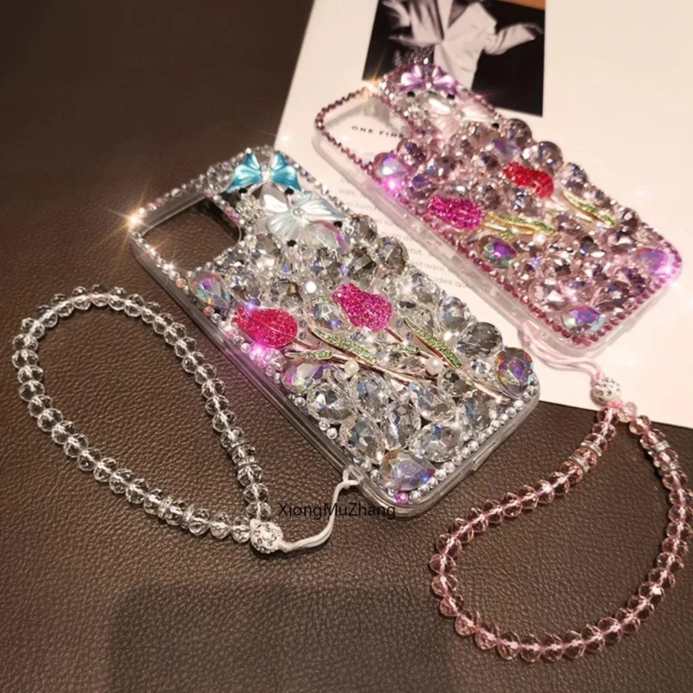 Rose Butterfly Flower Diamond Custom Case for ASUS ZS672KL ZS670KL ZS671KL ZS590KS for Zenfone 11 Ultra 10 9 8 8 Filp 7 7 Pro