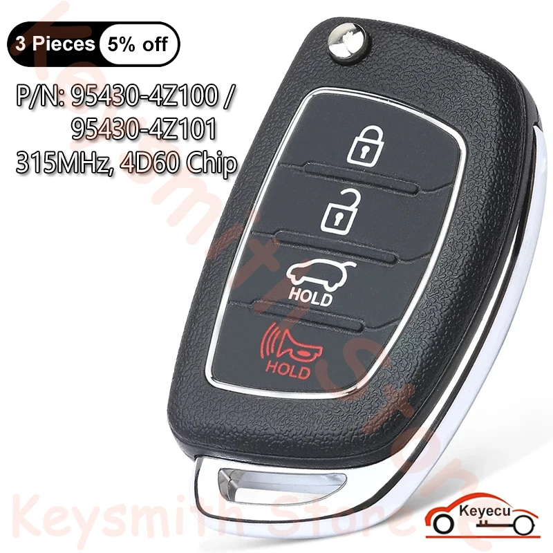 

KEYECU 4 Buttons 315MHz 4D60 Chip for Hyundai Santa Fe 2013-2017 Auto Flip Remote Key Fob 95430-4Z100 95430-4Z101 TQ8-RKE-3F04