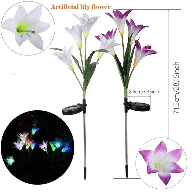 1 PCS 4 Heads Lily Solar Pile Light, Solar Garden Light, Outdoor Waterproof Terrace Porch Backyard Garden Passage Decoration